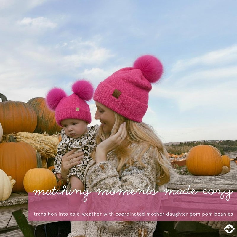 Funky Junque Mommy & Me Double Pom Beanies – Mama & Mini Matching Winter Outfits, Mom & Infant Baby Girl Beanie Hat Set - Image 5